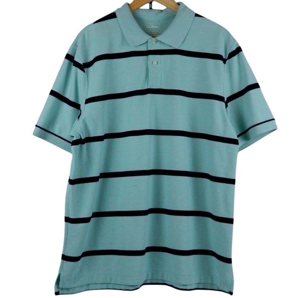 LL Bean Men's 3 Button‎ Polo Shirt Short Sleeve Striped Blues Size XL REG